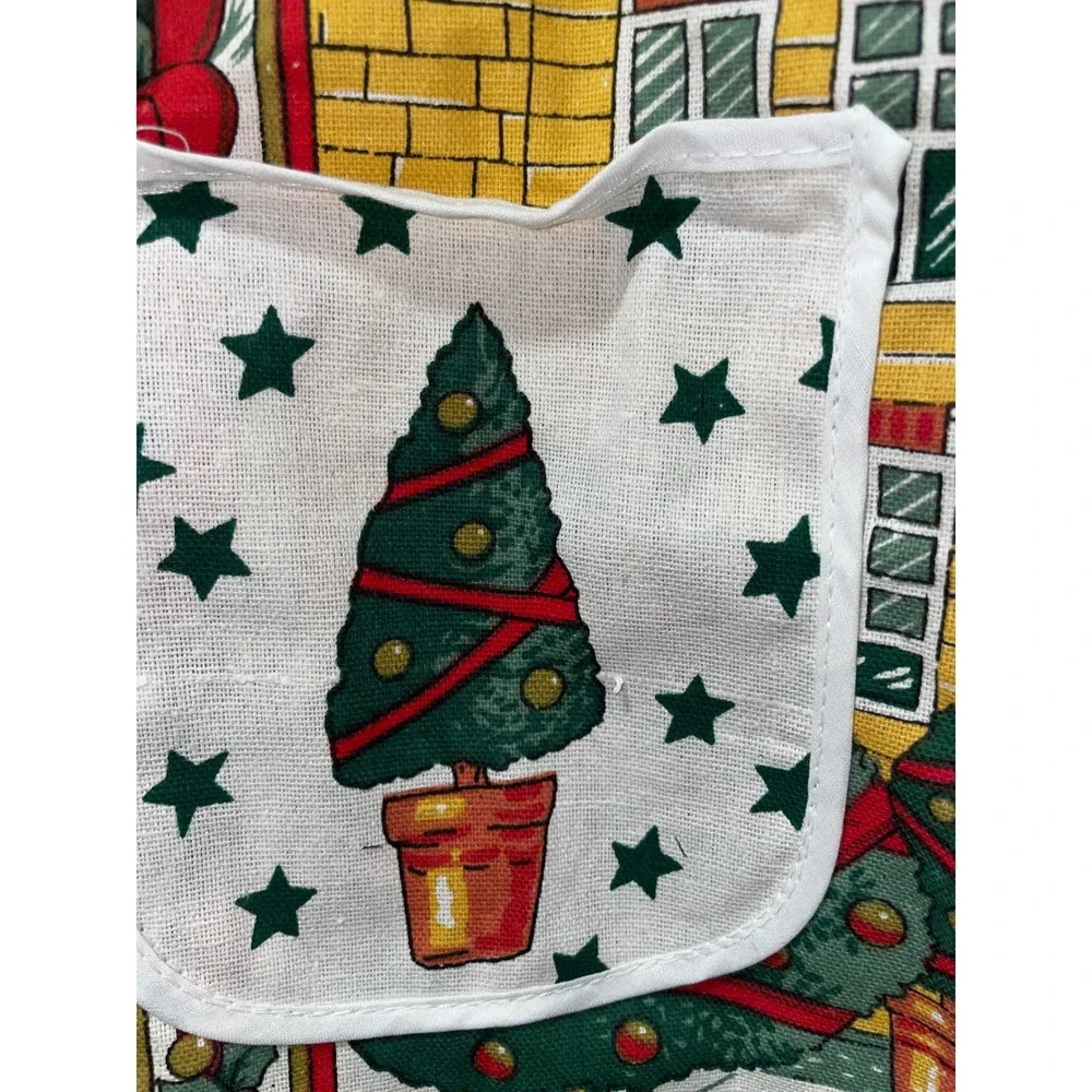 Christmas Kitchen Apron‎ Holiday Village Snowman Pockets Retro